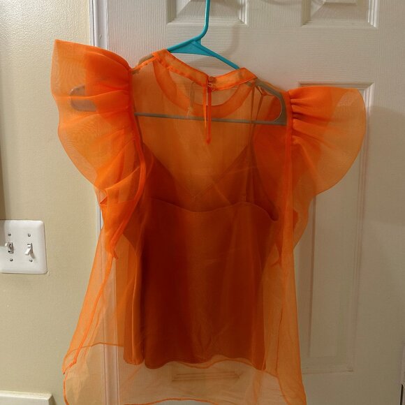 Jonathan Simkhai - Corina Organza Ruffle Sleeve Blouse - Picture 4 of 4